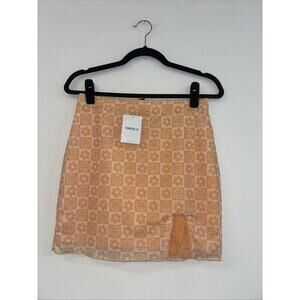 NWT Forever 21 Women's Skirt Orange Sz Lg Checkers smileys Boho Indie Spring Fun